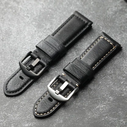 Handmade Leather Watch Strap Black 20 22 24 26MM Head Layer Cowhide Men's Mechanical Watch Band, Retro Style Black Strap