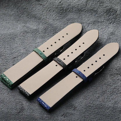 Handmade Beaded Fish Leather Bracelet, 18MM 19MM 20MM 21MM 22MM, Black, Blue, Green, Watch Strap