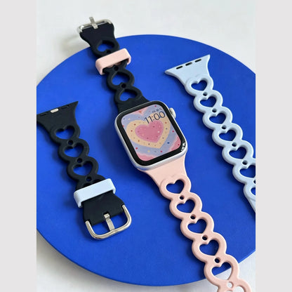 Nouveau bracelet de montre en silicone en forme de cœur pour Apple Watch S11 S10 S9 S8 7 6 5 4, bracelet respirant pour femmes, compatible avec iWatch Series 49 46 45 44 43 42 mm