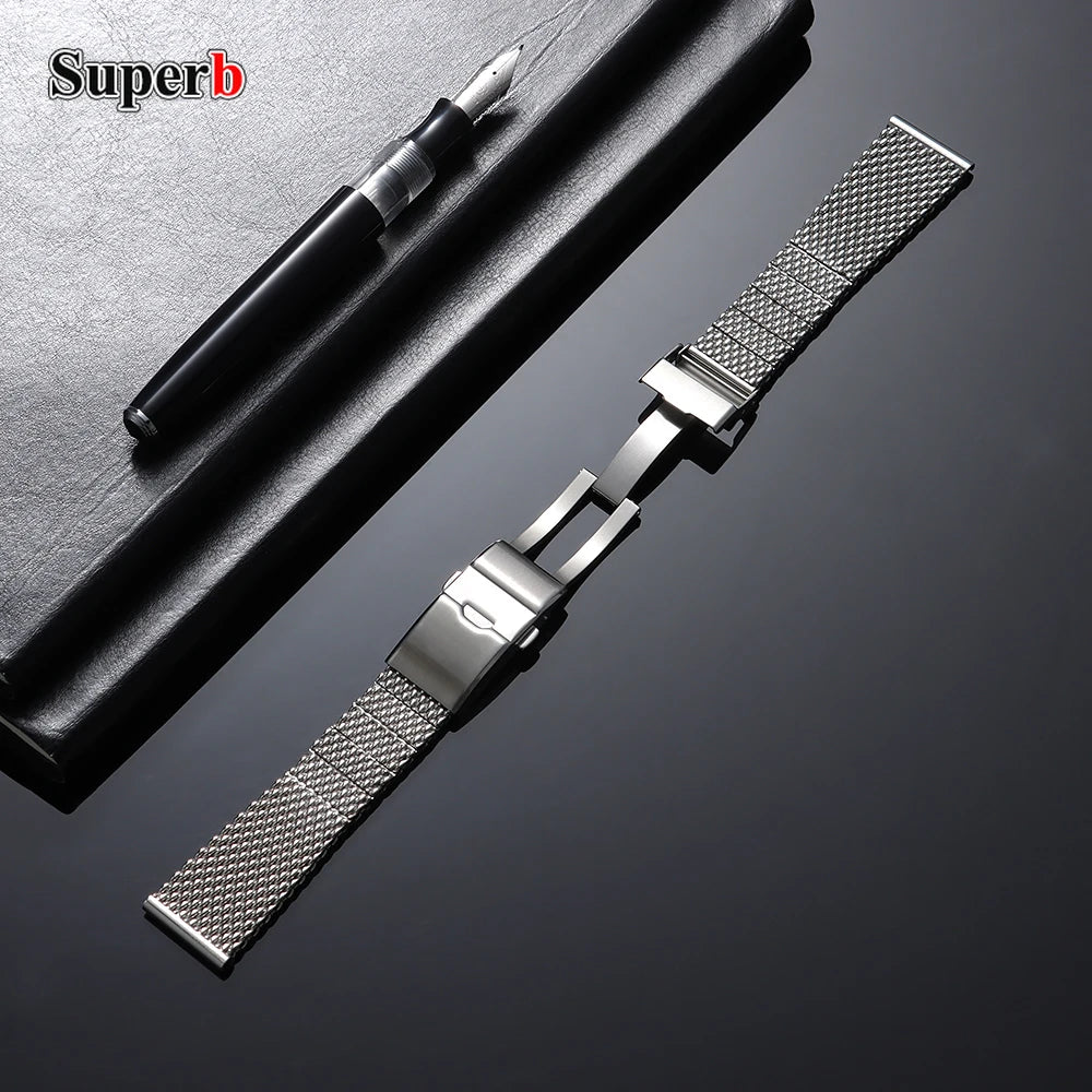 Bracelet de montre en acier inoxydable tissé milanais de haute qualité, 22mm, adapté à Breitling Superocean, argent, hommes et femmes, Bracelets en métal massif