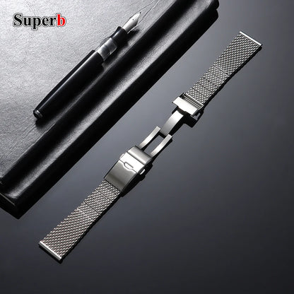 Bracelet de montre en acier inoxydable tissé milanais de haute qualité, 22mm, adapté à Breitling Superocean, argent, hommes et femmes, Bracelets en métal massif