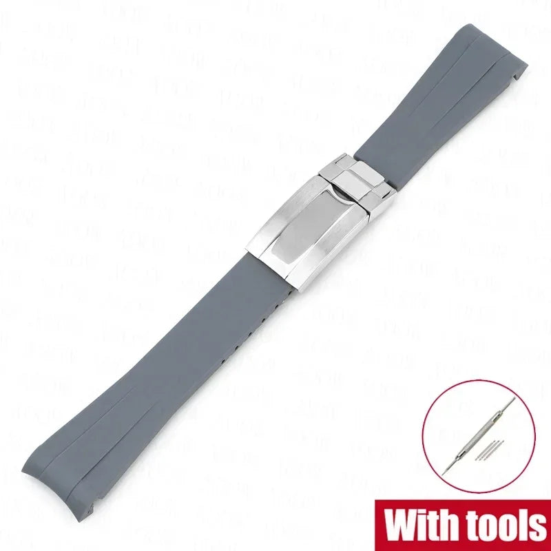 Curved Rubber Watch Strap for Omega x Swatch MoonSwatch, 20mm Folding Clasp for Men and Women, TPU Replacement Band for Rolex Submariner