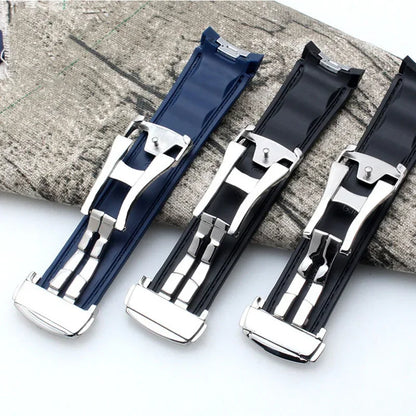 Rubber Watch Strap for Omega AT150 Seamaster 300 AQUA TERRA Dive Watch Straps Black Blue Silicone Watchband 20mm