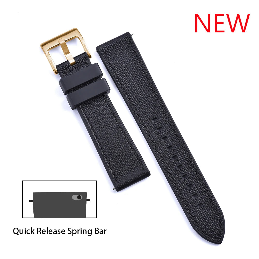 Bracelet de montre FKM, nouveau Design, 20mm 22mm, libération rapide, hybride, caoutchouc fluoré, cuir, FPM, doux et Durable, unisexe