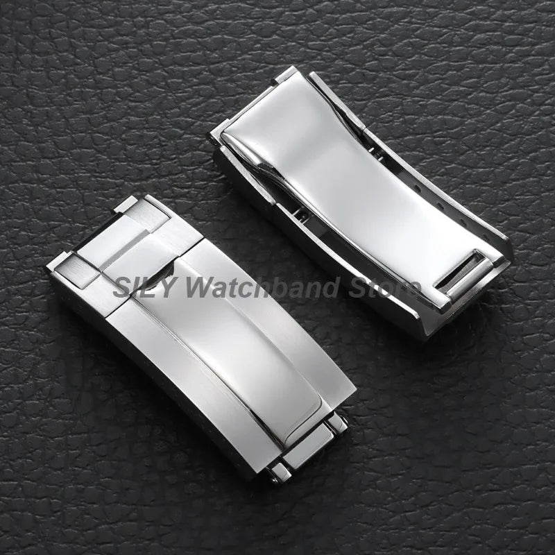 For Rolex Submariner Oysterflex Daytona GMT 9mm 16mm Stainless Steel Double Security Folding Watch Buckle Clasps Solid Watch Button