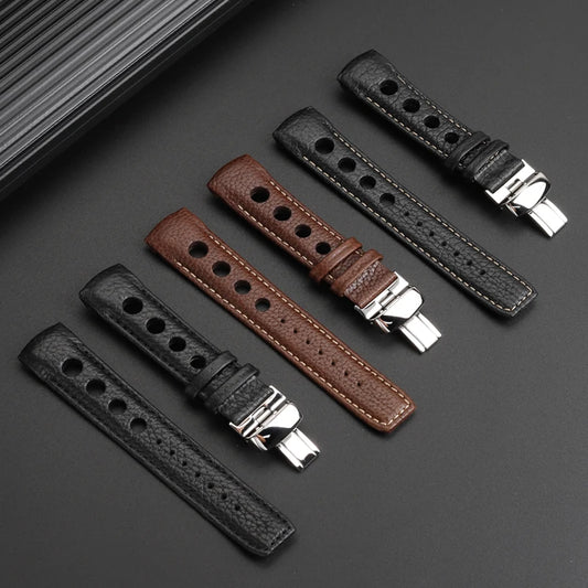 Tissot T044 レーシングシリーズ T044430A T044417用 1853 20mm カーフレザー製カーブエンド時計バンド（バタフライバックル付き）メンズ用