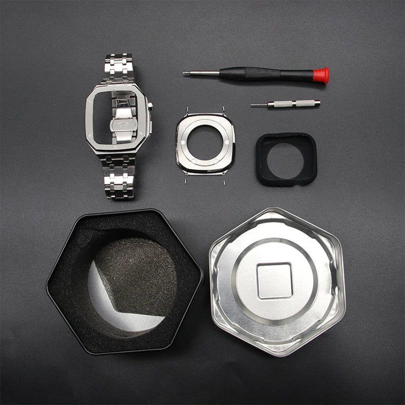 Kit di modifica per Apple Watch 45 mm 44 mm, telaio in metallo, kit di modifica per iWatch Series 6 5 4 SE, accessori