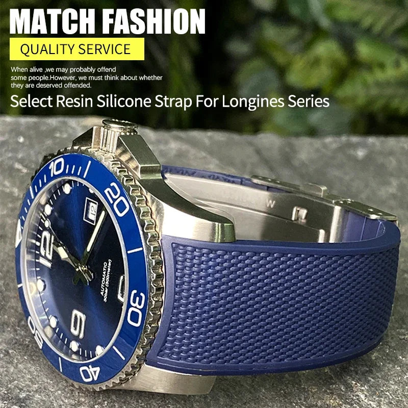 Bracelet de montre en caoutchouc fluoré en Silicone de haute qualité 19mm 20mm 21mm pour Longines hydroconquest L3 Conquest sport bracelet de montre de plongée