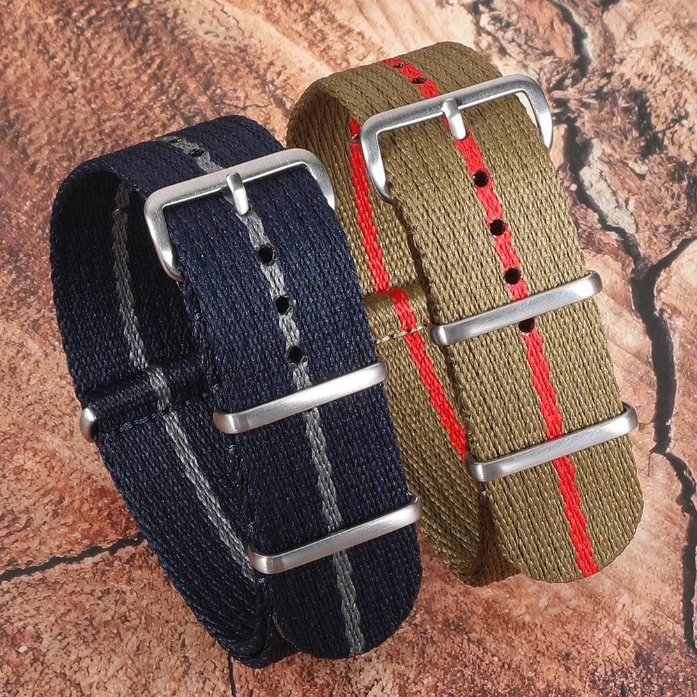Cinturino per orologio monopezzo in nylon morbido 20mm 22mm, cinturino premium liscio a passaggio singolo, tessuto intrecciato a righe, cinturino da polso