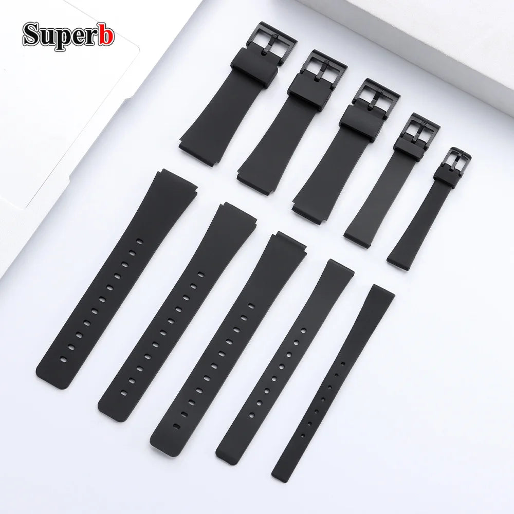 Bracelet de montre universel en caoutchouc et résine noir 12mm 14mm 16mm 18mm 20mm pour montre électronique Casio, style classique, pour hommes et femmes