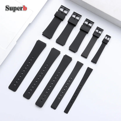 Bracelet de montre universel en caoutchouc et résine noir 12mm 14mm 16mm 18mm 20mm pour montre électronique Casio, style classique, pour hommes et femmes