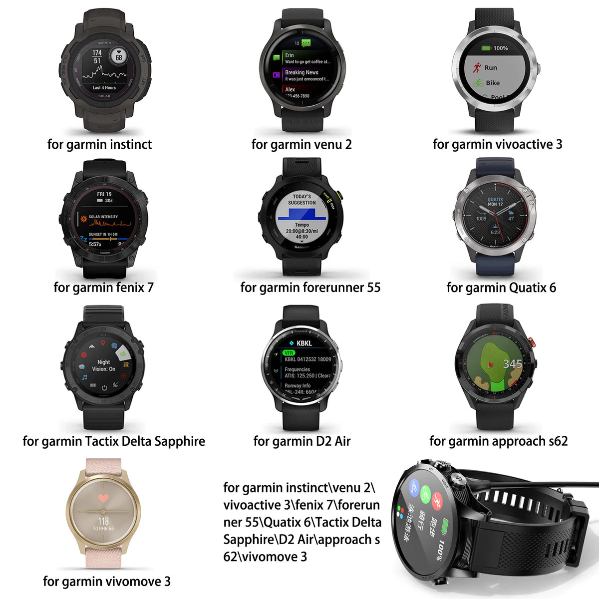 Chargeur USB pour Garmin Instinct/Venu 2/Vivoactive 3/Fenix 7/Forerunner 55/Quatix 6/D2 Air/Vivomove 3, 2 pièces/1 pièce/lot