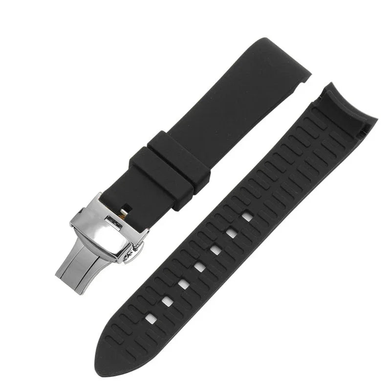 Bracelet de montre en Silicone, 18/19/20/21/22/24mm, extrémité incurvée, pour montre Rolex Water Ghost, pour Seiko, Bracelet en caoutchouc, boucle papillon