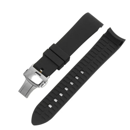 Bracelet de montre en Silicone, 18/19/20/21/22/24mm, extrémité incurvée, pour montre Rolex Water Ghost, pour Seiko, Bracelet en caoutchouc, boucle papillon