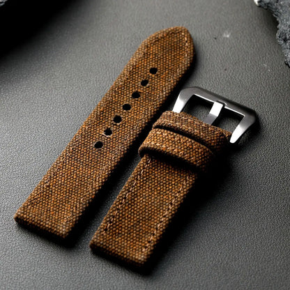 Cinturino per orologio in tela spessa, cinturino per orologio vintage da uomo da 22 a 24 mm, adatto per orologi meccanici, tela a doppio strato in stile robusto