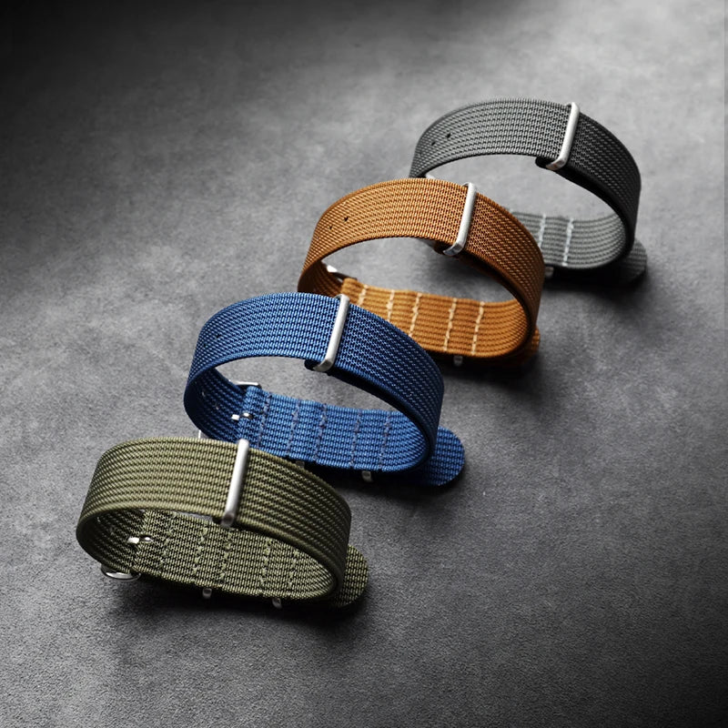 20 22MM Braided Nylon Strap, Green, Gray, Blue, Soft Breathable Watchband for Men, High Density Bracelet
