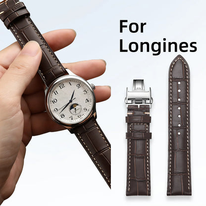 Cinturino per orologio in vera pelle per Longines, accessori, cinturini per orologi, chiusura a farfalla, cinturino da polso 18 19 20 21 22 mm