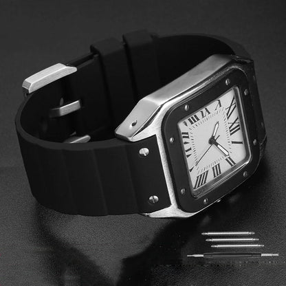 20mm 23mm bracelet de montre pour Cartier Santos Sandoz Santos 100 bracelet de montre en Silicone en caoutchouc hommes et femmes noir