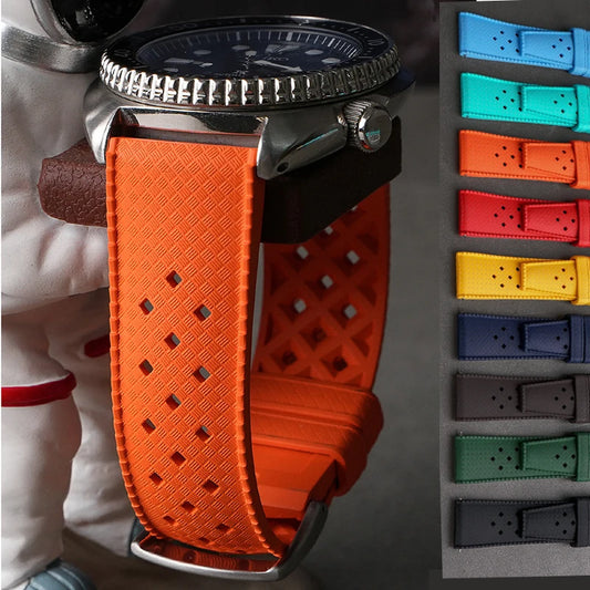 Bracelet de montre en caoutchouc fluoré, 20mm 22mm, libération rapide, Sport, étanche, FKM, pour hommes et femmes, bracelet de remplacement pour Seiko pour Citizen