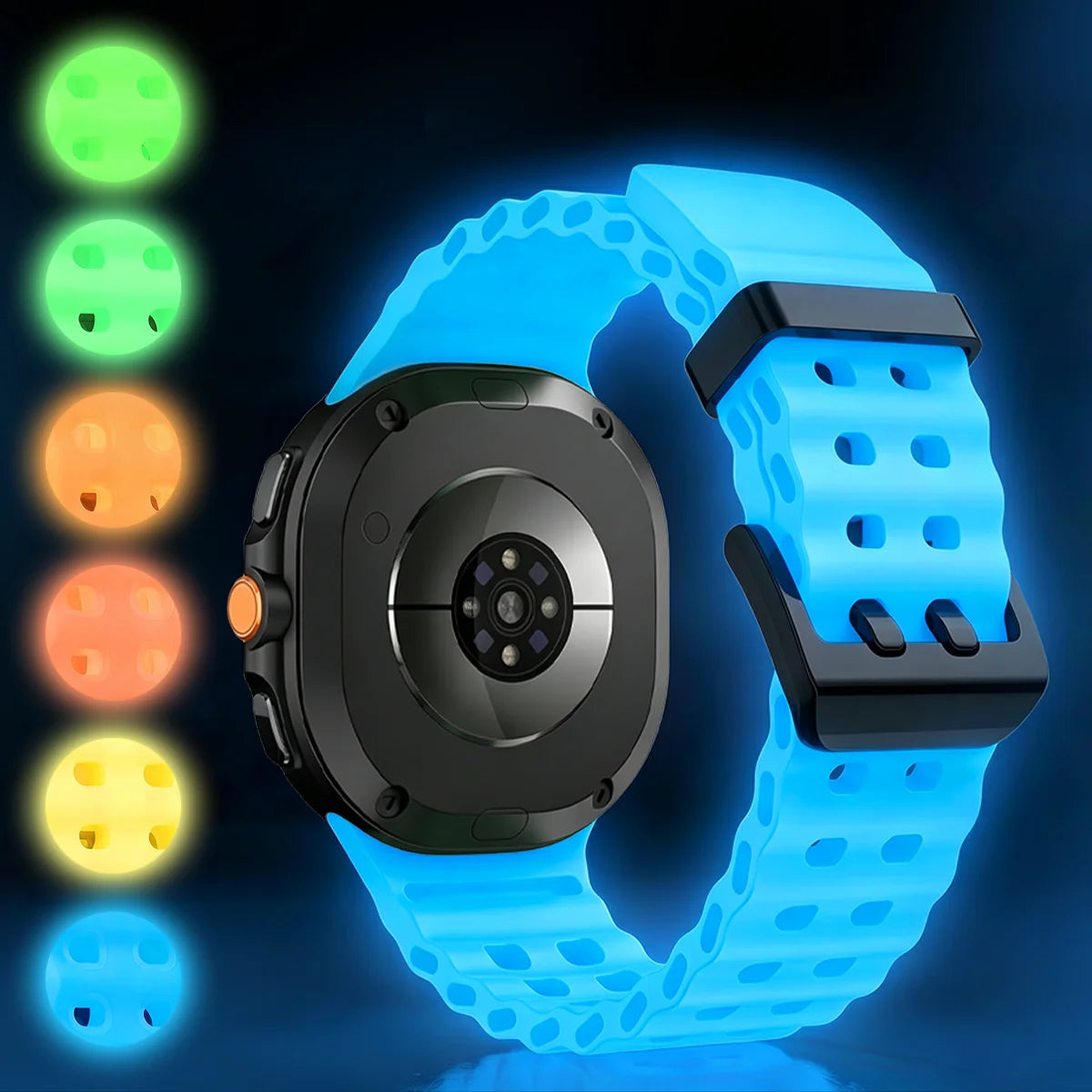 Cinturino per orologio sportivo luminoso in silicone Ocean per Samsung Galaxy Watch 8 9 40/44 mm 8 Classic 46 mm, cinturino di ricambio unisex