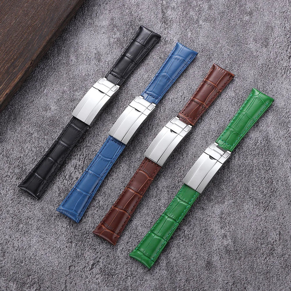 Bracelets de montre 20mm en Cuir - Boucle Déployante Acier Poli