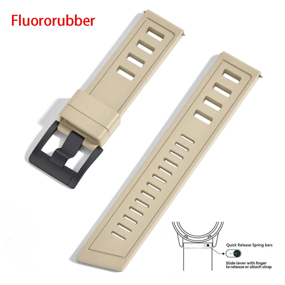 New heavy duty FKM watch strap 20mm 22mm quick release waterproof fluoro rubber watch band 5mm thick unisex suitable for dive sport watch