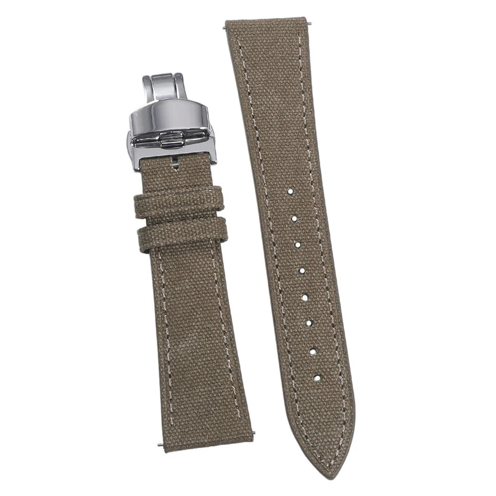 Bracelet de montre en toile haute densité 20 mm 22 mm, bracelet de montre rétro en cuir et tissu avec boucle papillon à dégagement rapide