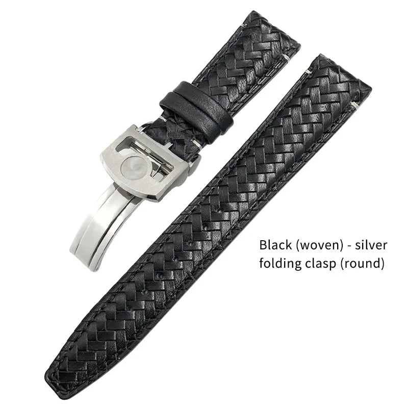 High Quality Cowhide Woven Watch Strap, 20 21mm 22mm, Suitable for IWC Portugieser Pilot Watches, Curved End, Genuine Leather Watchband