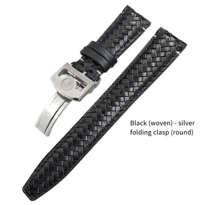 High Quality Cowhide Woven Watch Strap, 20 21mm 22mm, Suitable for IWC Portugieser Pilot Watches, Curved End, Genuine Leather Watchband