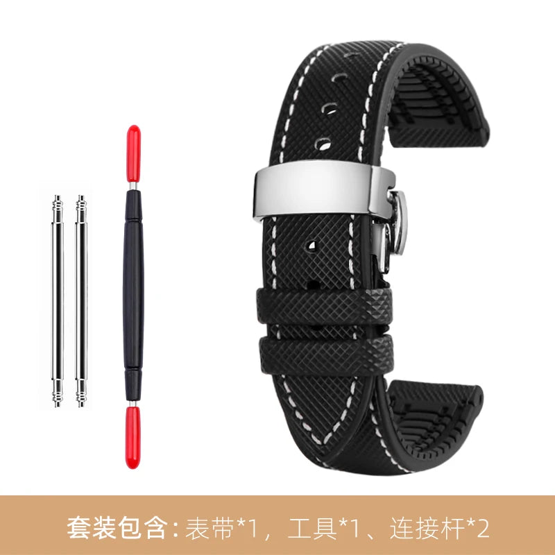 Bracelet de montre en Nylon et Silicone pour hommes, 20mm, 22mm, 24mm, étanche et respirant, en caoutchouc, accessoires