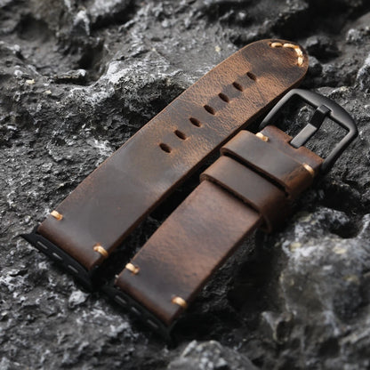 Bracciale in pelle bovina da uomo fatto a mano strato superiore, stile retrò per iWatch Apple Watch Ultra 2 49MM 45MM 44MM 42MM, cinturino spesso marrone