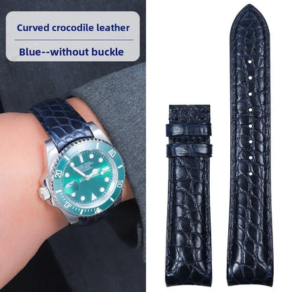 Bracelet de montre incurvé en peau de Crocodile, 20mm 22mm, pour Rolex Omega Tissot IWC Seiko, Bracelet en cuir véritable souple pour hommes