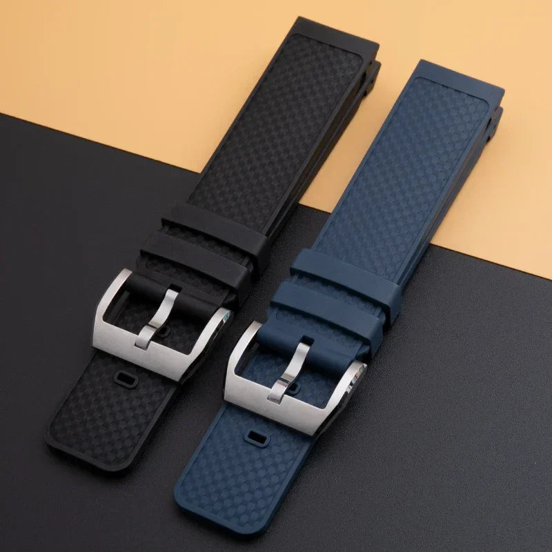 Soft Fluororubber Watch Strap, 22mm, for IWC AQUATIMER FAMILY IW376806 IW379503, Black and Blue, Quick Release