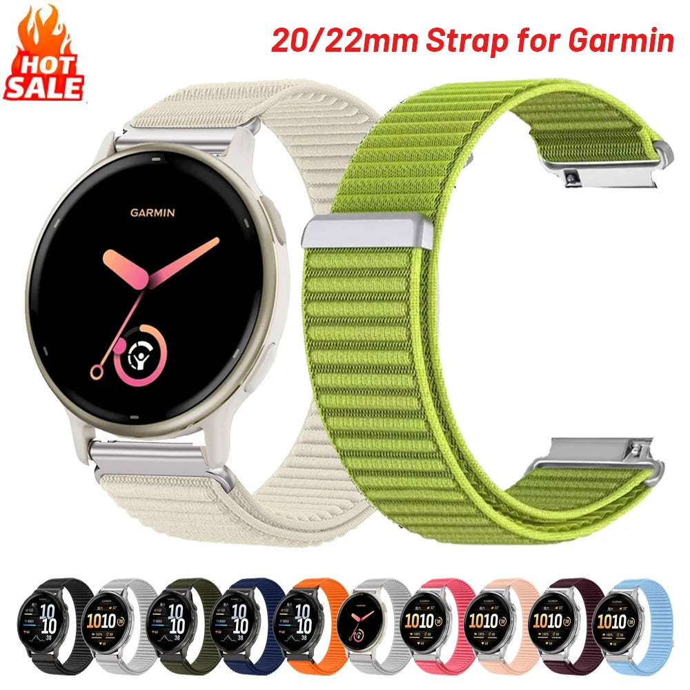 Cinturino in nylon da 20 mm 22 mm per Garmin Forerunner 255 265 970 165 55/Active 6 5, Correa Garmin Venu 4 3 45 mm/Vivoactive 5