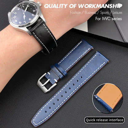 Bracelet de montre en cuir véritable pour hommes, à dégagement rapide, 19mm 20mm 21mm 22mm, pour IWC Portugieser Pilot montres Portofino, bracelet de montre en cuir de vache