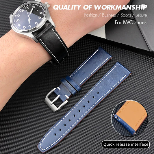 Men's Genuine Leather Quick Release Watch Strap 19mm 20mm 21mm 22mm for IWC Portugieser Pilot Portofino Watches, Cowhide Watch Band