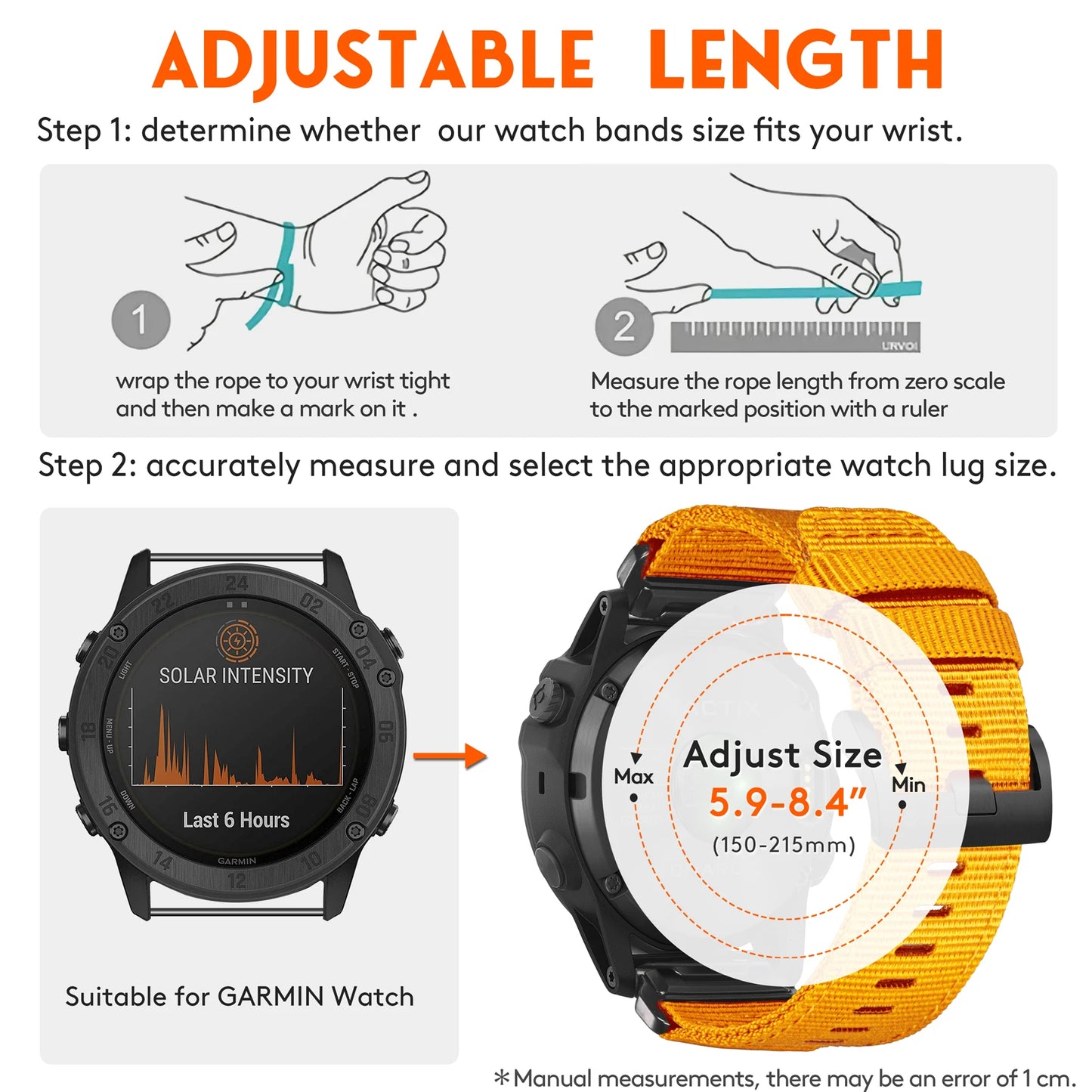HEMSUT Watch Band for Garmin Tactix Nylon Quickfit 20 22 26mm Sport Strap Compatible Fenix8 7 6 EPIX /MK3 /Tactix