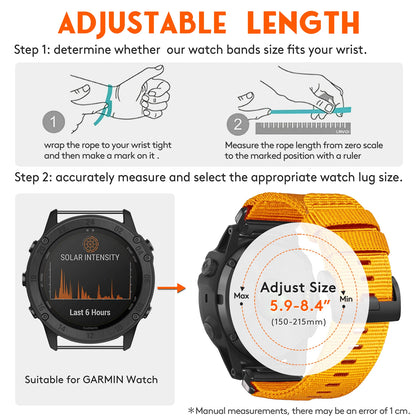 HEMSUT Watch Band for Garmin Tactix Nylon Quickfit 20 22 26mm Sport Strap Compatible Fenix8 7 6 EPIX /MK3 /Tactix