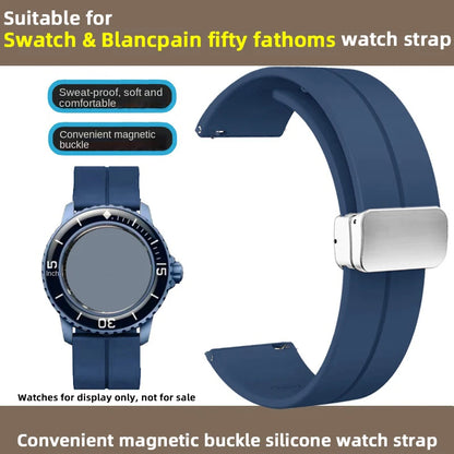 Cinturino in silicone morbido da uomo e donna, per Swatch, Blancpain Fifty Fathoms, Five Ocean, blu, arancione, verde, grigio, strumento, marca Co, 22mm