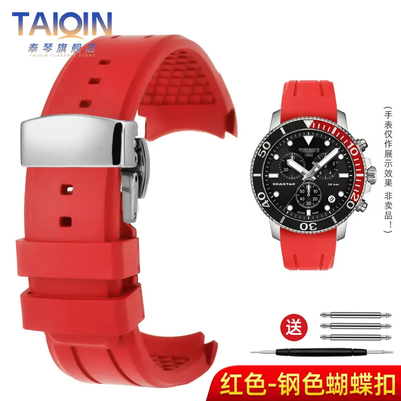 Bracelet de montre en caoutchouc FKM incurvé de haute qualité, 20 22mm, pour seiko rolex tudor Tissot, bracelet de montre pour hommes, fermoir papillon