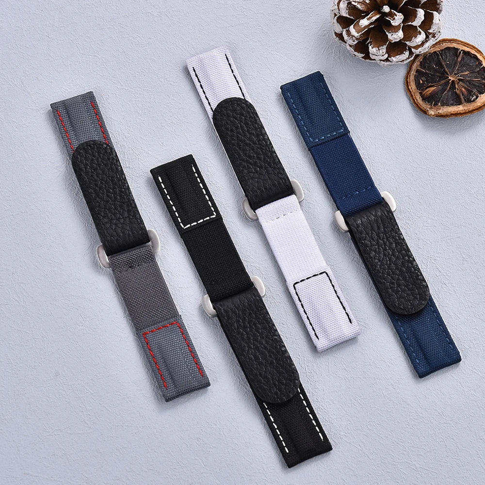 Cinturino per orologio adesivo a strappo di alta qualità blu chiaro, cinturino per orologio in pelle e nylon da 20 mm per la sostituzione dell'orologio
