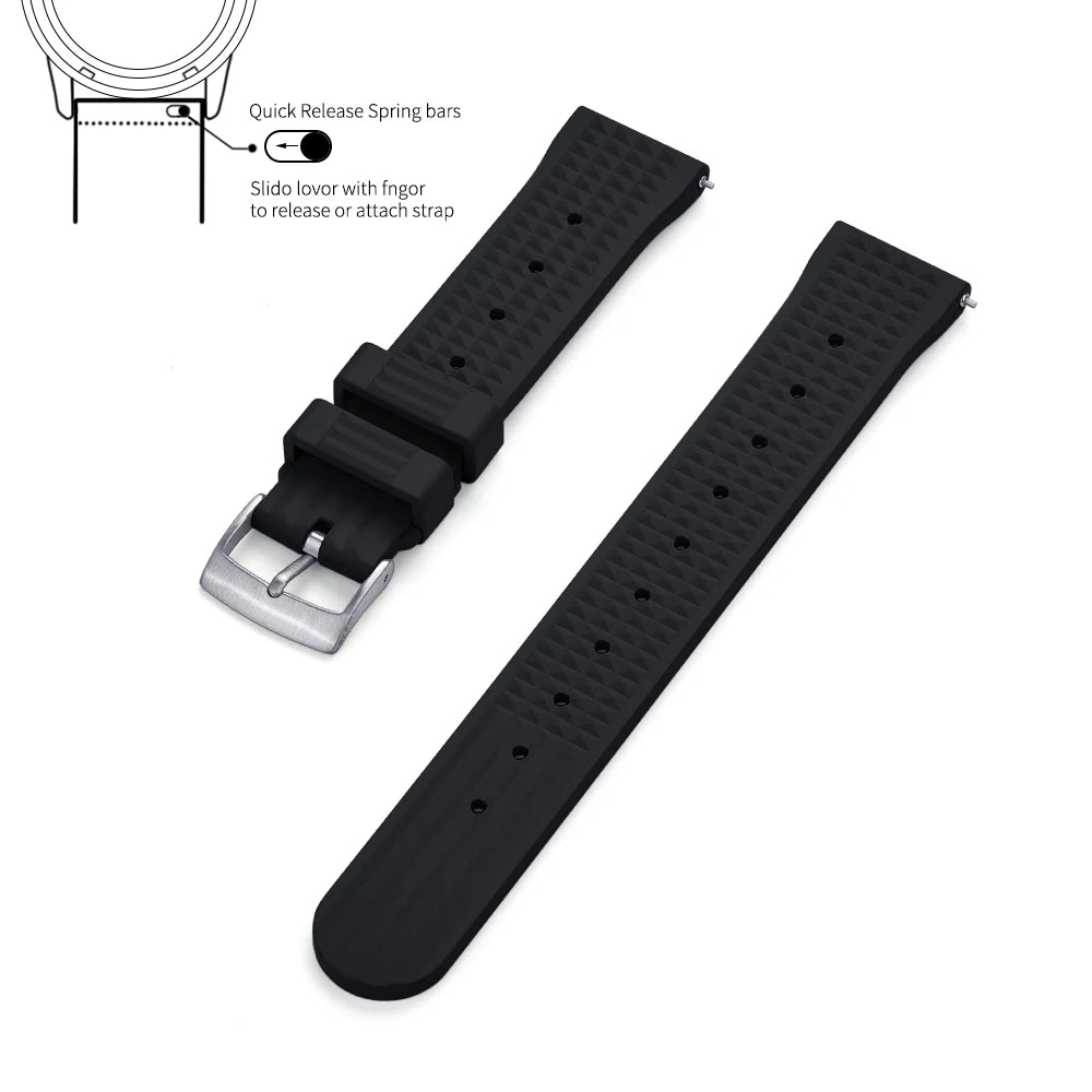 JUELONG – bracelets de montre en caoutchouc gaufré FKM, à dégagement rapide, étanche, Durable, en caoutchouc fluoré, 20mm 22mm, pour montre de plongée traditionnelle
