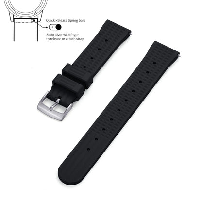 JUELONG – bracelets de montre en caoutchouc gaufré FKM, à dégagement rapide, étanche, Durable, en caoutchouc fluoré, 20mm 22mm, pour montre de plongée traditionnelle
