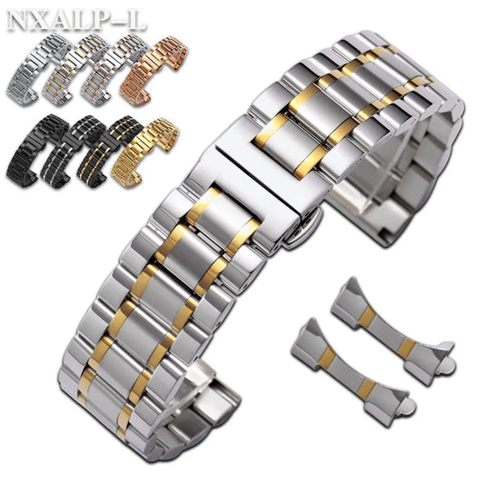 Cinturino per orologio in acciaio inossidabile con estremità curva, chiusura a farfalla, bracciale universale in metallo massiccio 12/13/14/15/16/17/18/19/20/21/22/23/24mm
