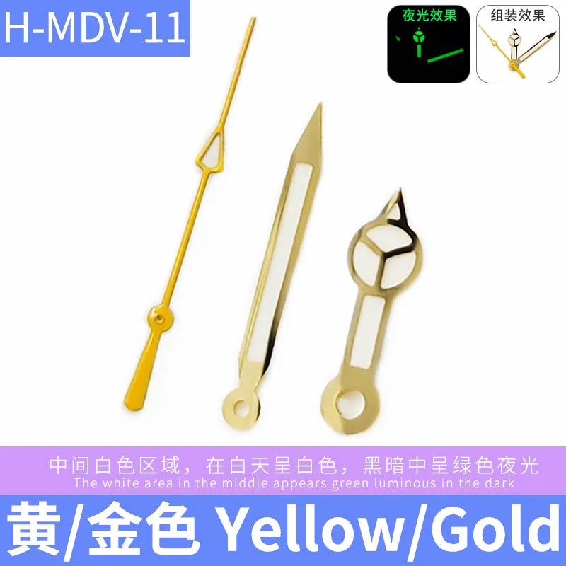 MDV-106 Luminous Watch Hands for Casio Marlin/Duro Miyota 2115 MDV 106, Black/Silver/Gold Watch Hands, Hour, Minute, Second