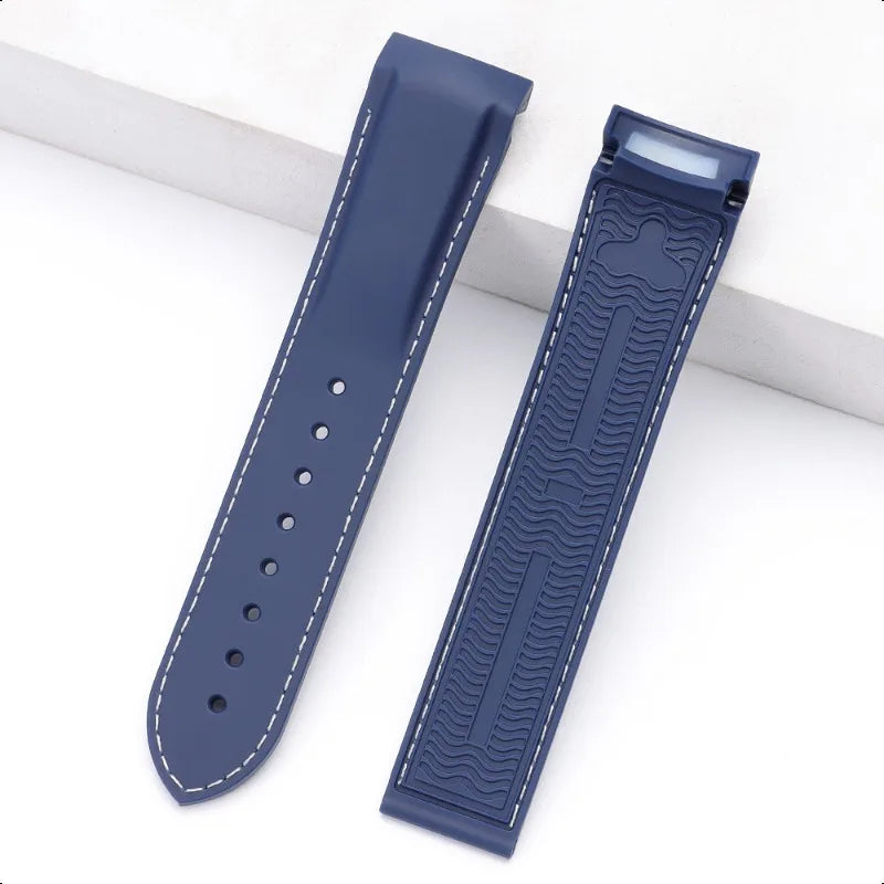Bracelet de montre en Silicone 20mm 22mm, noir bleu, en caoutchouc, extrémité incurvée, étanche, pour hommes et femmes, pour Omega Seamaster 300