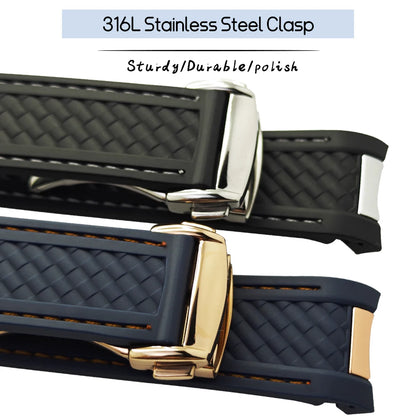 Natural rubber watch strap, 20mm, for Omega Seamaster Aqua Terra, 150M, 41mm, AT150, 220, 231, rose gold, curved end, sport, 19mm