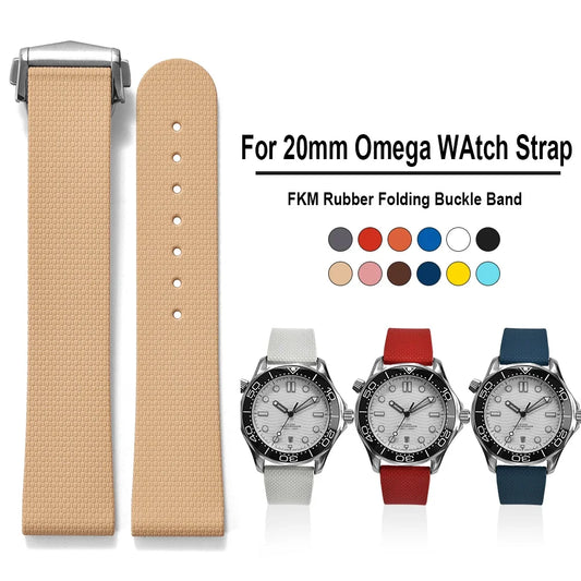 Cinturino per orologio in gomma FKM morbida da 20 mm, nuovo, per Omega, cinturino a sgancio rapido per Seamaster, cinturino sportivo impermeabile