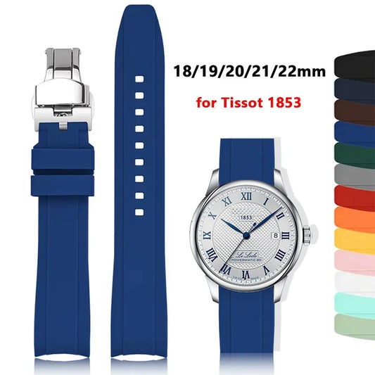 Bracelet universel en Silicone à haute résistance, 18mm 19mm 20mm 21mm 22mm, pour Tissot 1853, extrémité incurvée, boucle papillon, Bracelet de montre