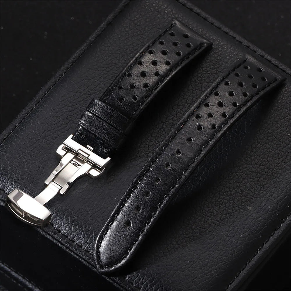 Bracelet de montre universel en cuir de vache véritable, boucle papillon, Vintage, pour hommes et femmes, respirant, ceinture 18/20/22mm